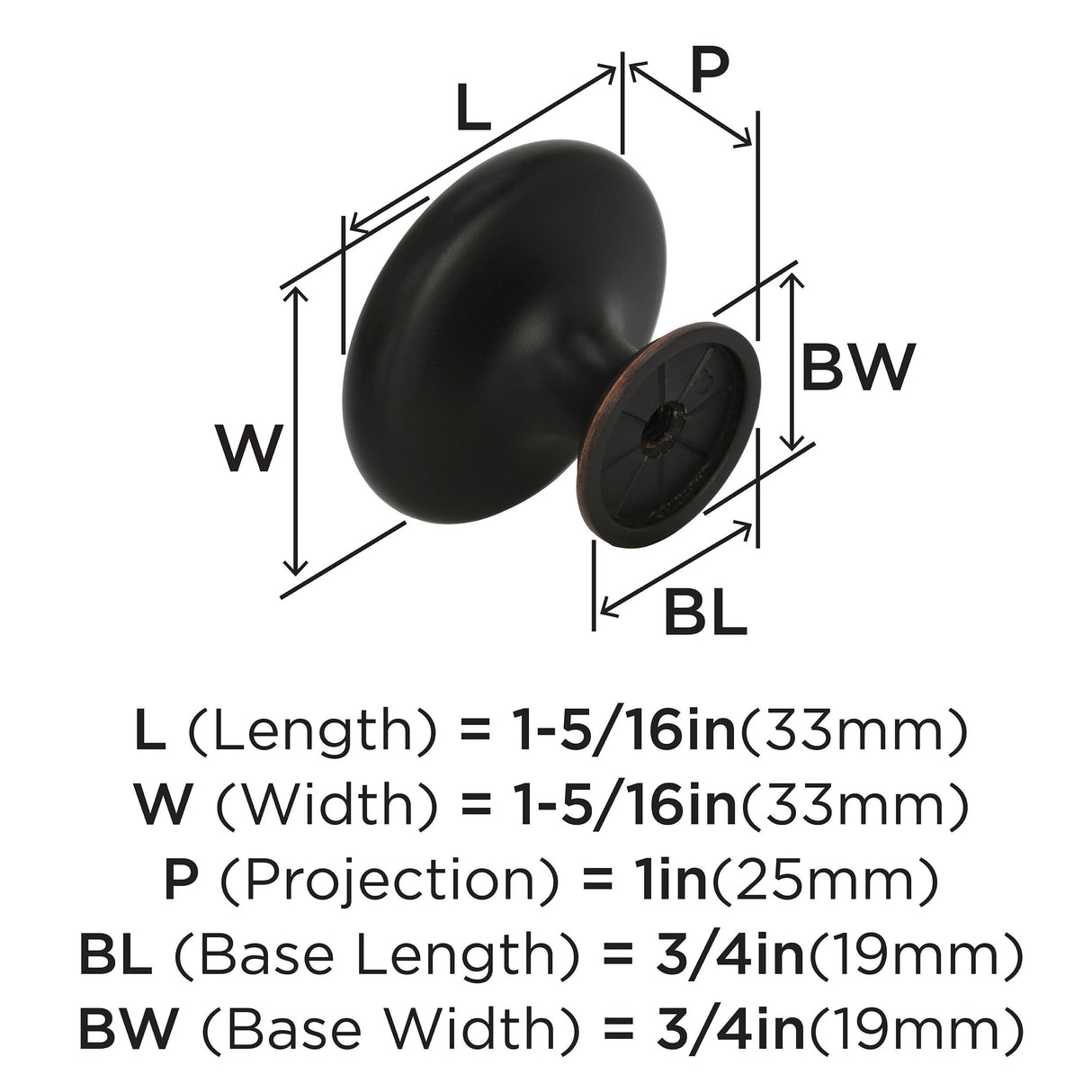 Amerock Cabinet Knob Oil Rubbed Bronze 1-5/16 inch (33 mm) Diameter Inspirations 1 Pack Drawer Knob Cabinet Hardware