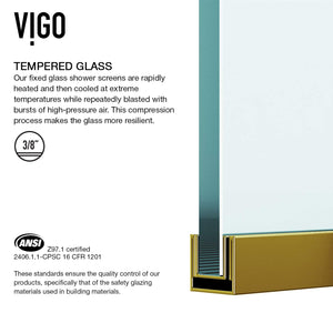 VIGO 34" W x 74" H Meridian Framed Fixed Rectangle Shower Screen with Clear Tempered Glass, Door Handle and Stainless Steel Hardware in Matte Brushed Gold-VG6077MGCL3474