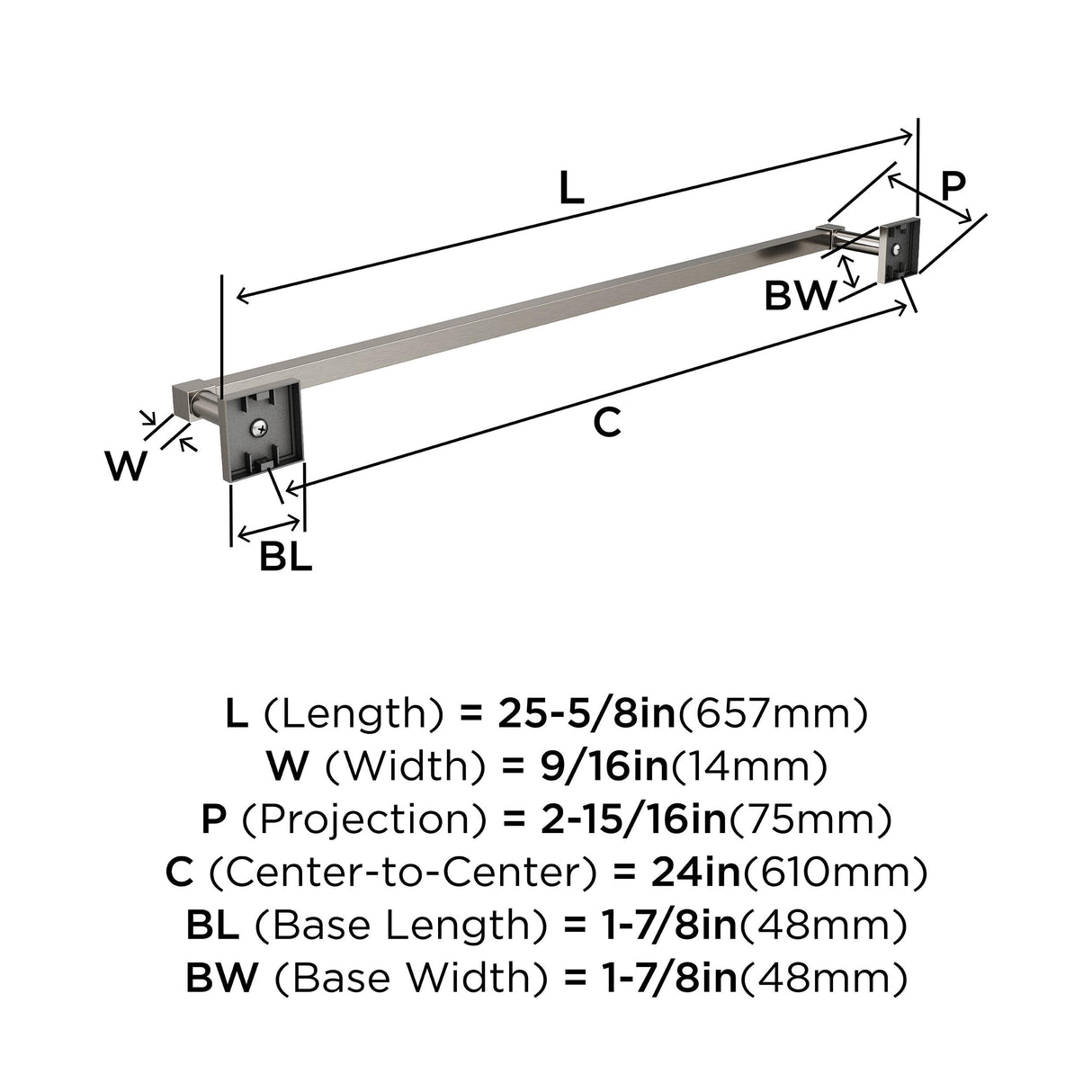 Amerock BH36074G10 Brushed Nickel Towel Bar 24 in (610 mm) Towel Rack Appoint Bathroom Towel Holder Bathroom Hardware Bath Accessories