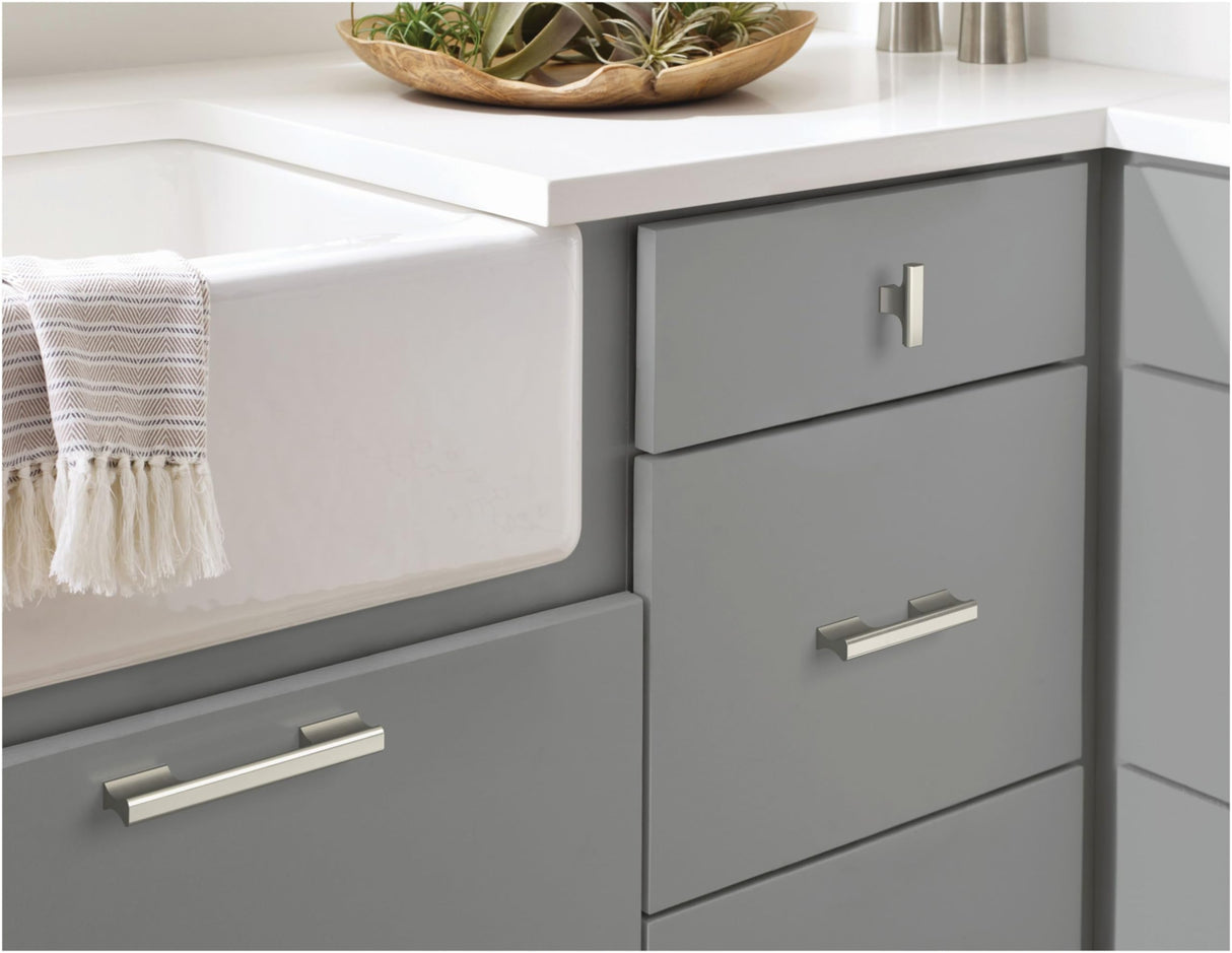 Amerock Cabinet Pull Satin Nickel 3-3/4 inch (96 mm) Center-to-Center Status 1 Pack Drawer Pull Cabinet Handle Cabinet Hardware