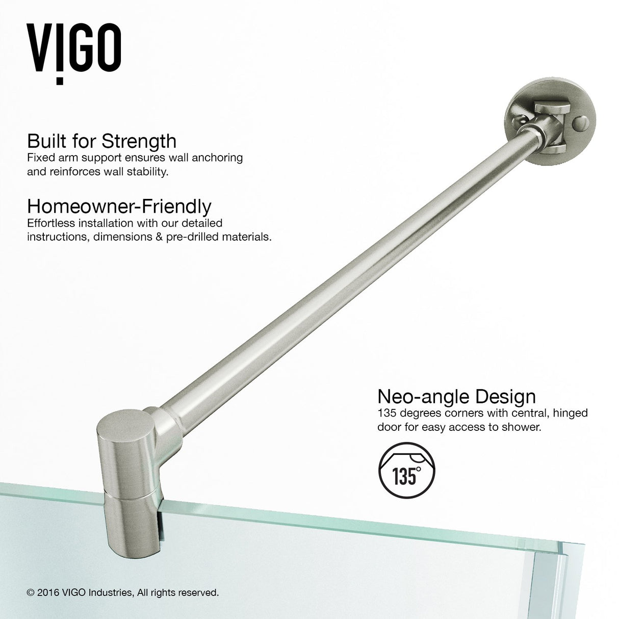 VIGO VG6061BNCL42 40.0" -40.0" W -73.38" H Frameless Hinged Neo-angle Shower Enclosure with Clear 0.38" Tempered Glass and Stainless Steel Hardware in Brushed Nickel Finish with Reversible Handle