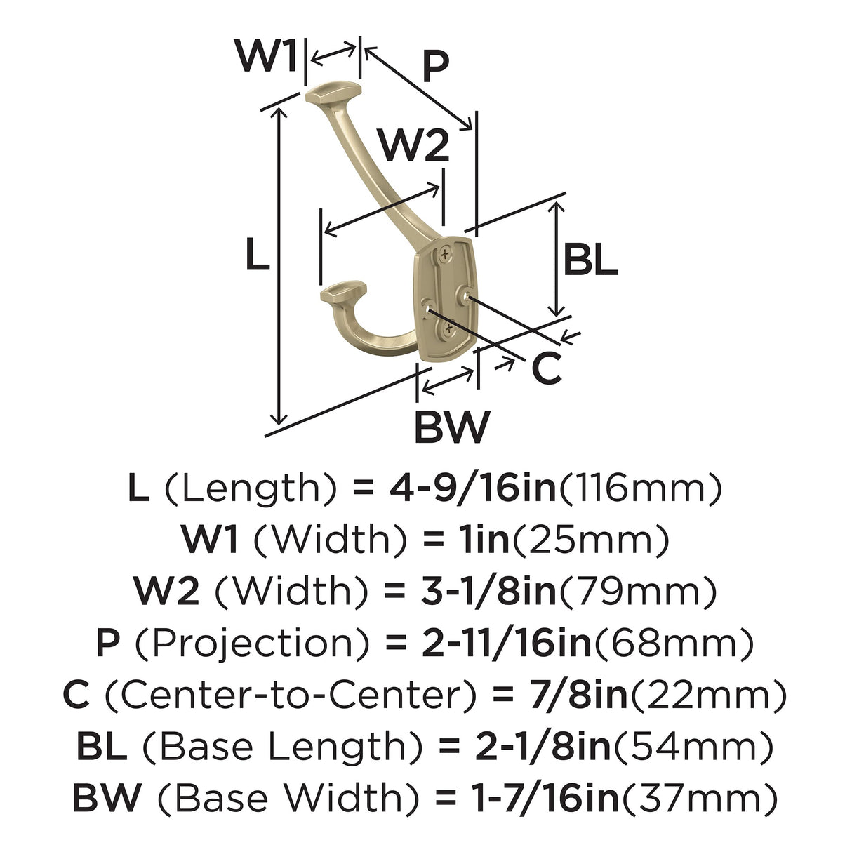 Amerock H37004BBZ Vicinity Triple Prong Decorative Wall Hook Golden Champagne Hook for Coats, Hats, Backpacks, Bags Hooks for Bathroom, Bedroom, Closet, Entryway, Laundry Room, Office