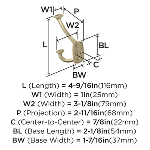 Amerock H37004BBZ Vicinity Triple Prong Decorative Wall Hook Golden Champagne Hook for Coats, Hats, Backpacks, Bags Hooks for Bathroom, Bedroom, Closet, Entryway, Laundry Room, Office