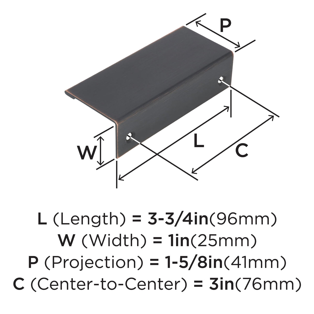 Amerock Cabinet Pull Oil Rubbed Bronze 3 inch (76 mm) Center to Center Edge Pull 1 Pack Drawer Pull Drawer Handle Cabinet Hardware