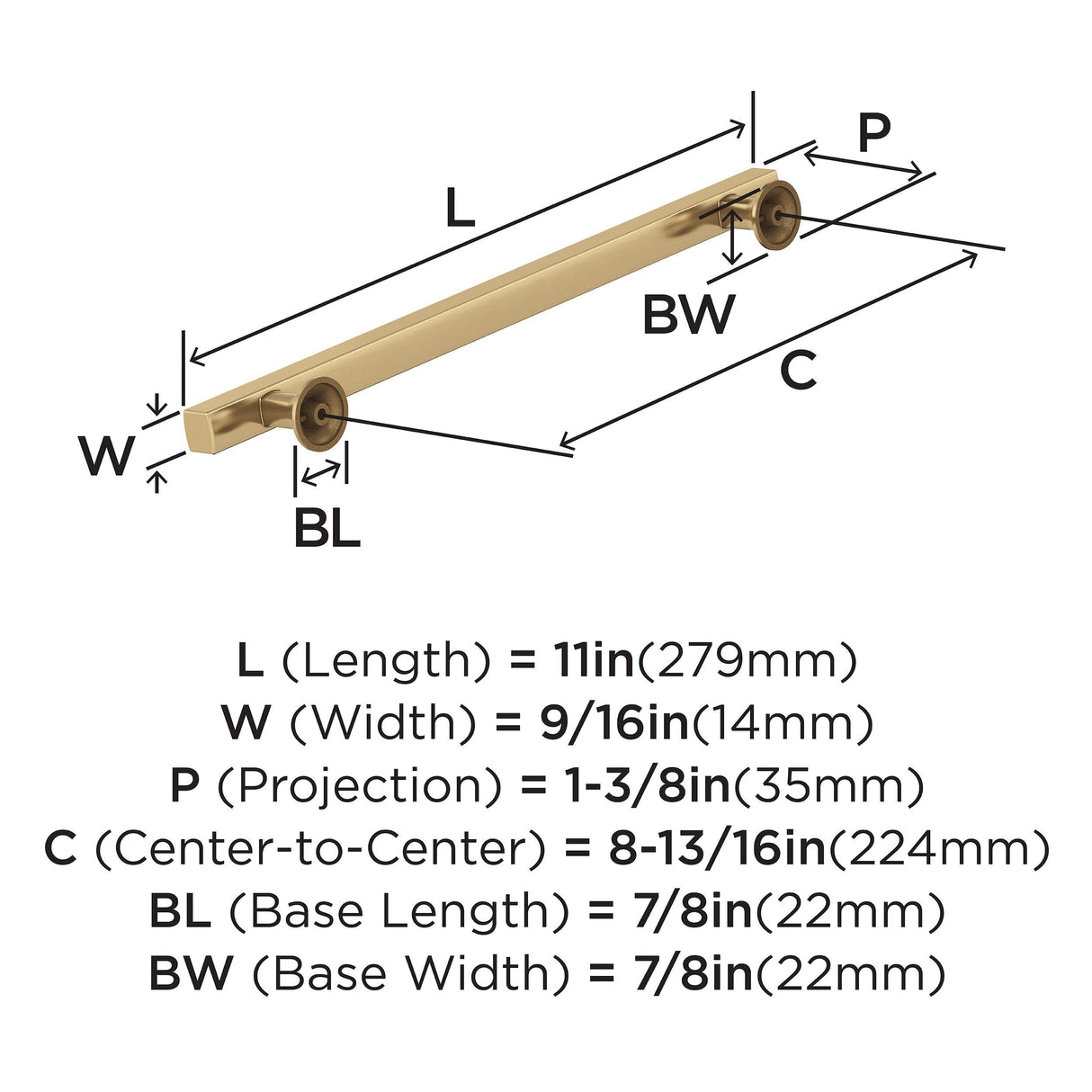 Amerock Corp BP37108CZ Everett Pull, 8-13/16 in (224 mm) Center-to-Center, Champagne Bronze