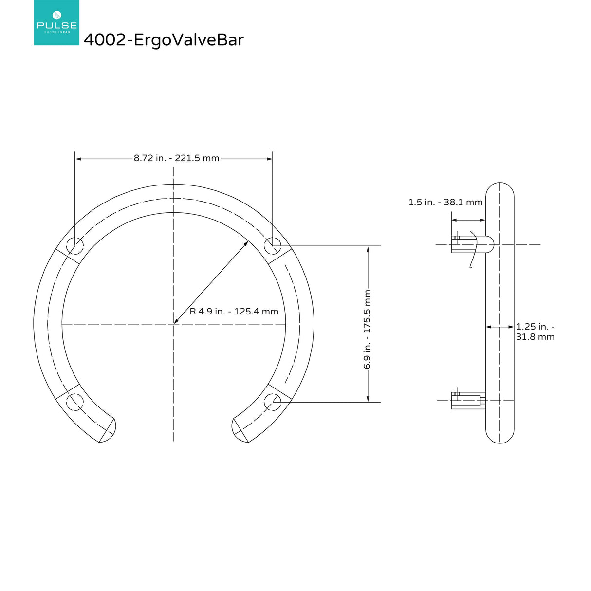 PULSE ShowerSpas 4002-MB ErgoValveBar Matte Black