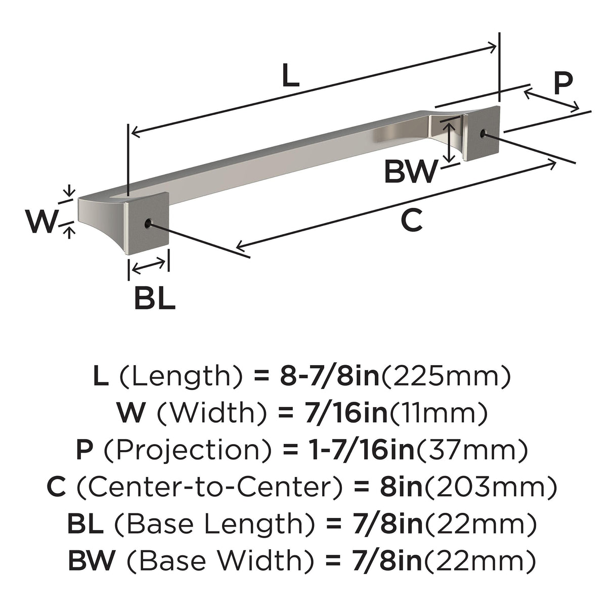 Amerock BP53535PN Polished Nickel Cabinet Pull 8 in (203 mm) Center-to-Center Cabinet Handle Mulholland Drawer Pull Kitchen Cabinet Handle Furniture Hardware