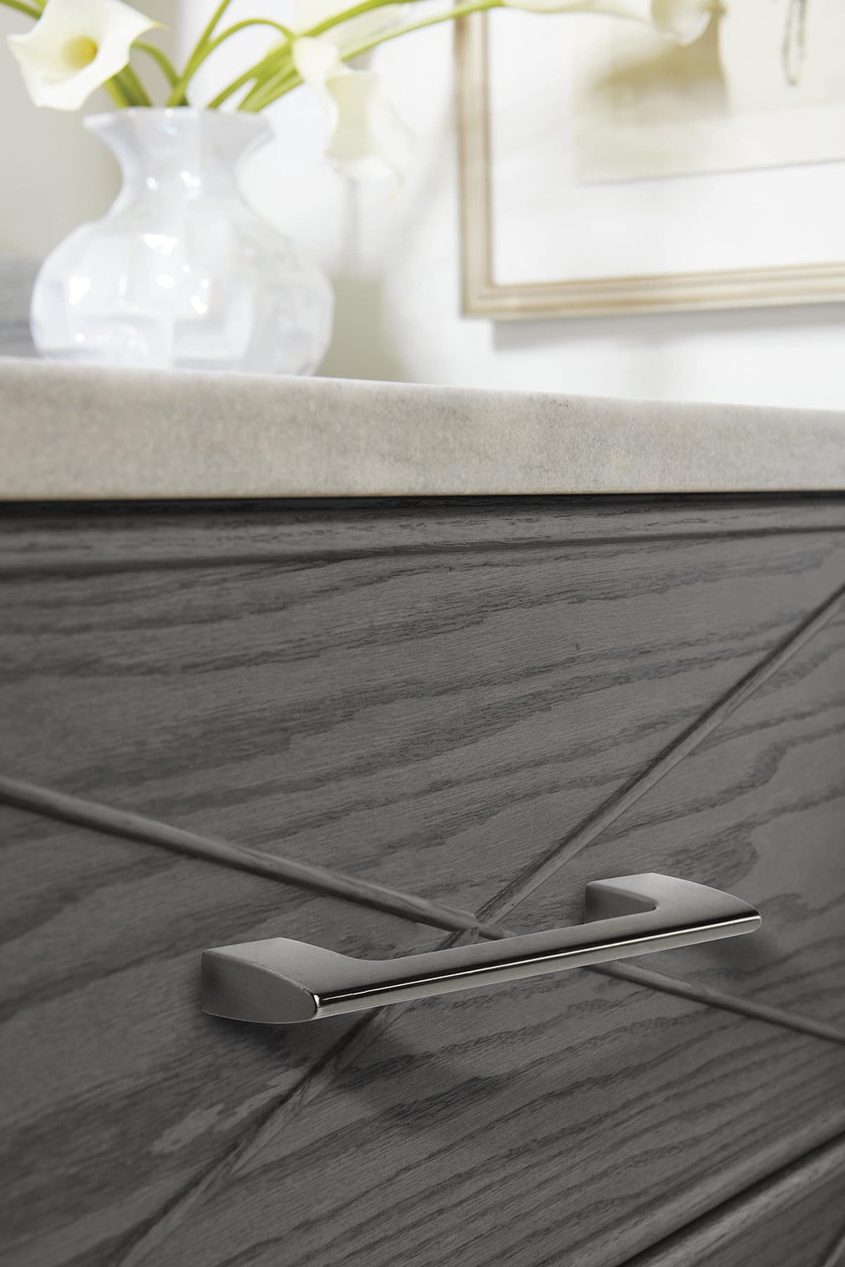 Amerock Cabinet Pull Graphite 3-3/4 inch (96 mm) Center to Center Riva 1 Pack Drawer Pull Drawer Handle Cabinet Hardware