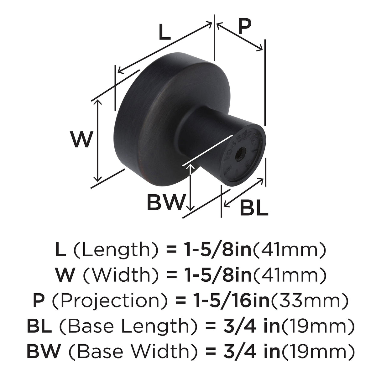 Amerock Cabinet Knob Oil Rubbed Bronze 1-5/8 inch (41 mm) Diameter Blackrock 1 Pack Drawer Knob Cabinet Hardware