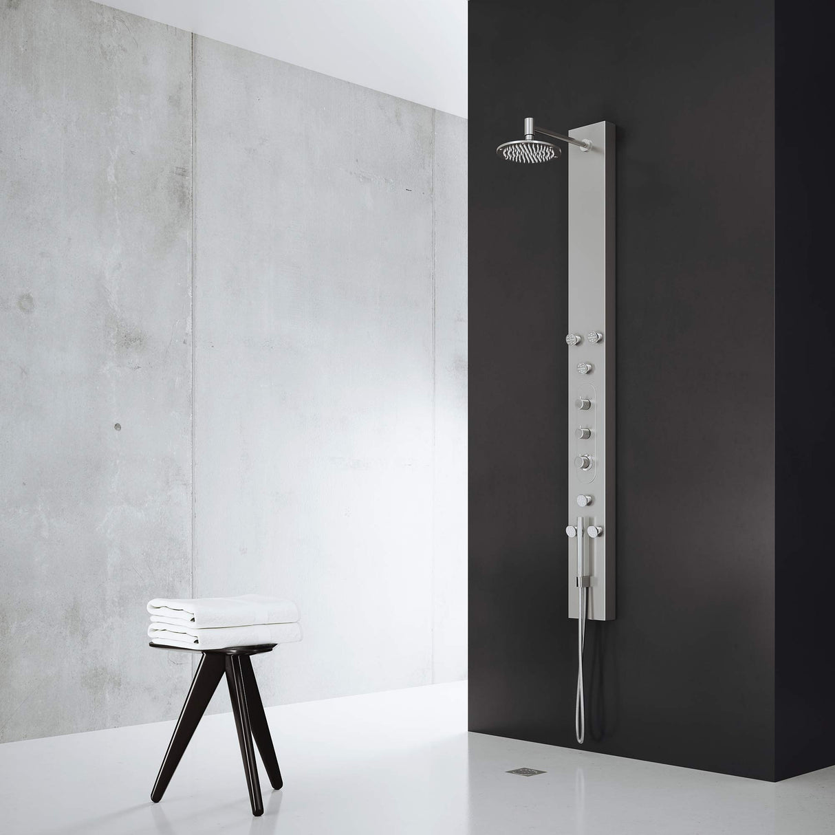 VIGO VG08001 Dilana 2.75" -6.25" W -66.88" H Shower Massage Panel 6 -Jet High Pressure Shower System with Thermostatic, Volume, Dual Function Control Type, Brass Hardware in Stainless Steel Finish