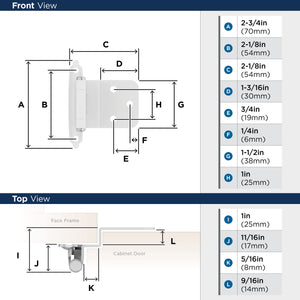 Amerock BPR7128W Self-Closing, Face Mount Hinge with 3/8in(10mm) Inset - White - 2 Pack