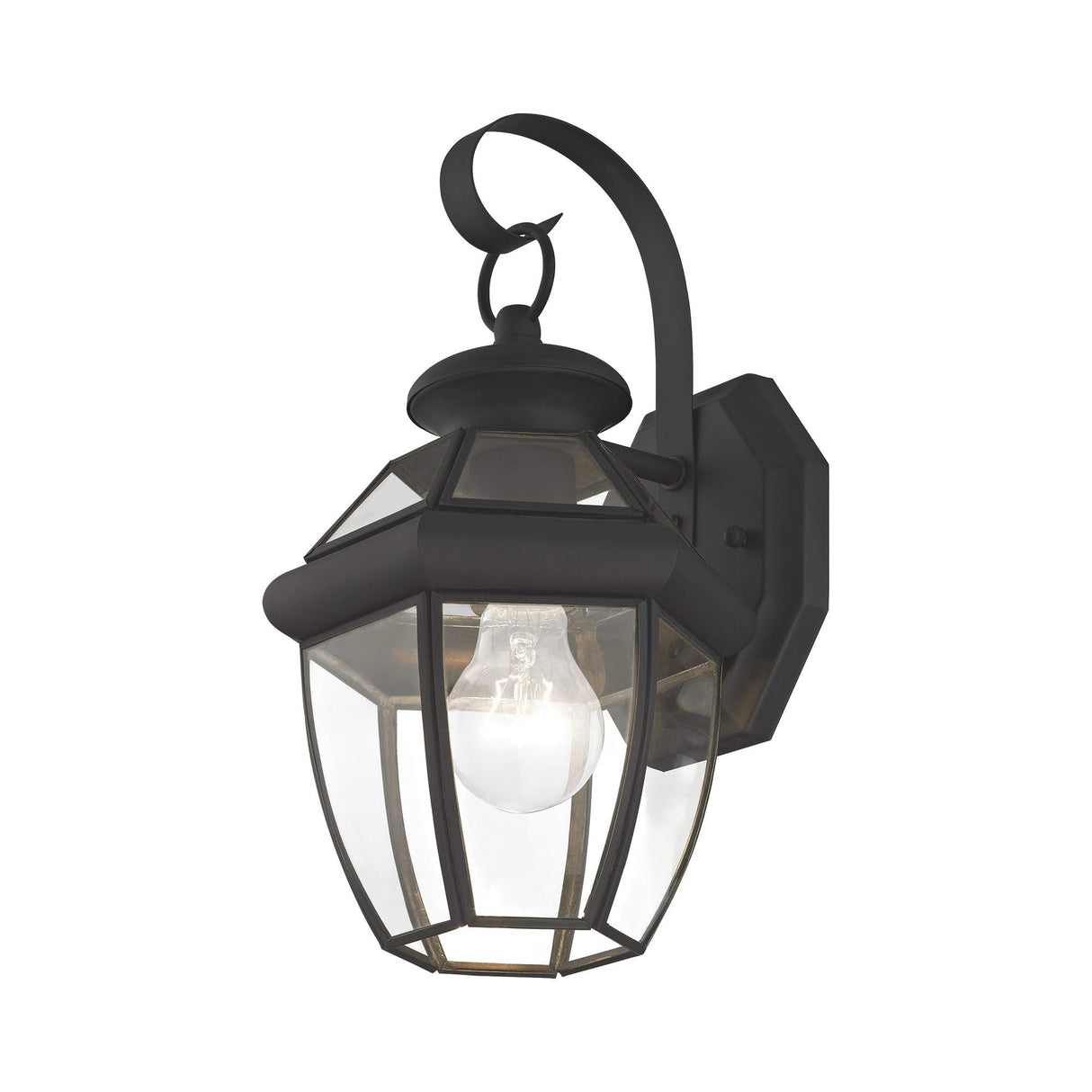 Livex Lighting 2051-04 Monterey 1 Light Outdoor Black Finish Solid Brass Wall Lantern with Clear Beveled Glass