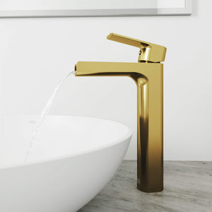 VIGO Amada 10.375 inch H Single Hole Single Handle Bathroom Faucet in Matte Gold - Vessel Sink Faucet VG03026MG