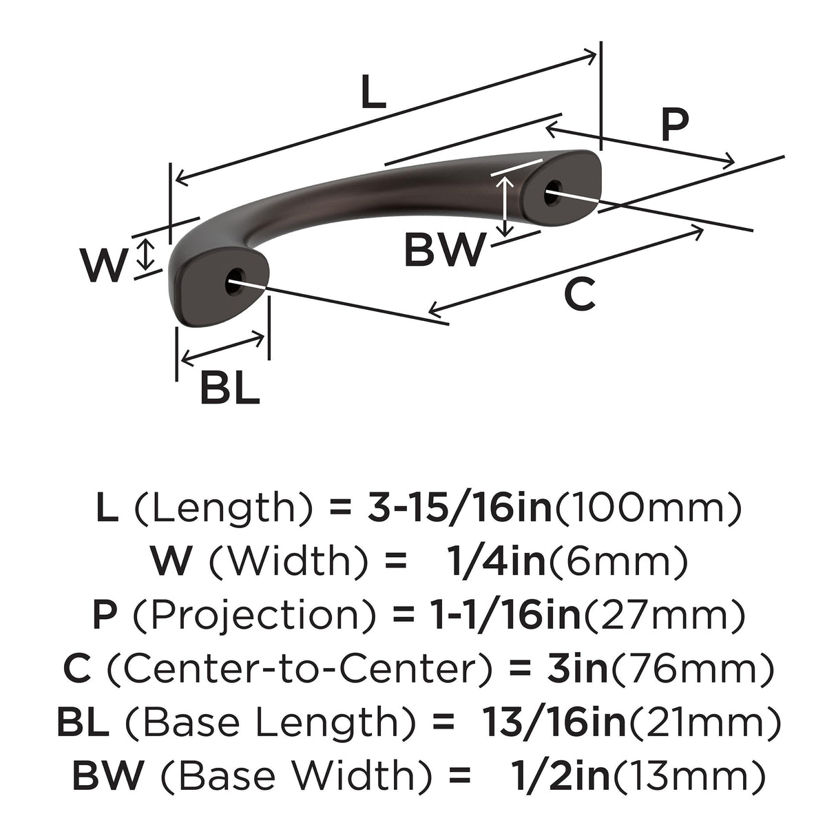 Amerock BP37230ORB Oil-Rubbed Bronze Cabinet Pull 3 inch (76mm) Center-to-Center Cabinet Hardware Vaile Furniture Hardware Drawer Pull