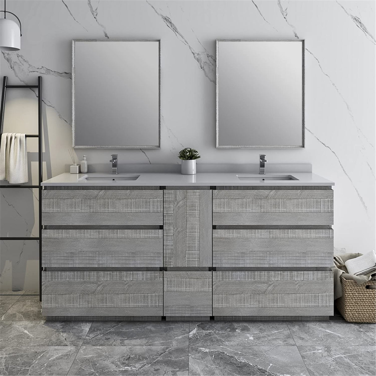 Fresca FVN31-301230ASH-FC Fresca Formosa 72" Floor Standing Double Sink Modern Bathroom Vanity w/ Mirrors in Ash