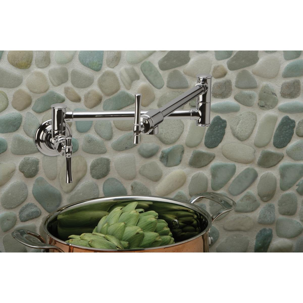 Elkay Explore LKEC2091LS Single Hole Wall Mount Pot Filler Kitchen Faucet with Lever Handles, Lustrous Steel (OPEN BOX)