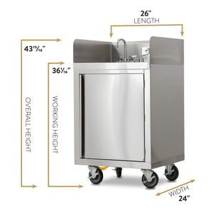 John Boos MHS-2624 Commercial Stainless Steel Mobile Hand Wash Station with Integrated 2.5 Gallon Water Heater, 5 Clean and 6 Gray Tanks
