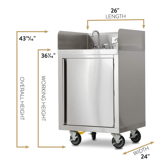 John Boos MHS-2624 Commercial Stainless Steel Mobile Hand Wash Station with Integrated 2.5 Gallon Water Heater, 5 Clean and 6 Gray Tanks