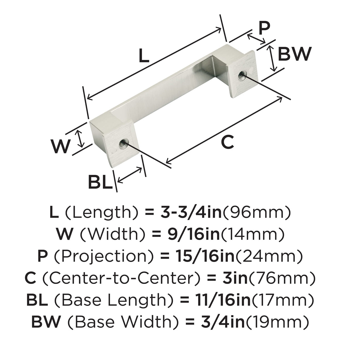Amerock Cabinet Pull Satin Nickel 3 inch (76 mm) Center to Center Appoint 1 Pack Drawer Pull Drawer Handle Cabinet Hardware