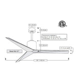 Matthews Fan EK-BK-BK Eliza 3-blade paddle fan in Matte Black finish with matte black all-weather ABS blades. Optimized for wet locations.