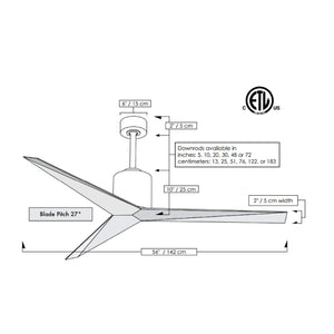 Matthews Fan EKH-BN-BN Eliza-H 3-blade ceiling mount paddle fan in Brushed Nickel finish with brushed nickel ABS blades.