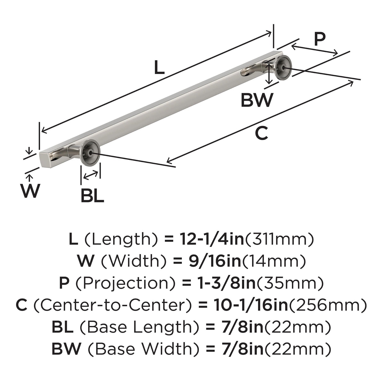 Amerock Corp BP37109PN Everett Pull, 10-1/16 in (256 mm) Center-to-Center, Polished Nickel