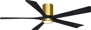 Matthews Fan IR5HLK-BRBR-BK-60 IR5HLK five-blade flush mount paddle fan in Brushed Brass finish with 60” solid barn wood tone blades and integrated LED light kit.