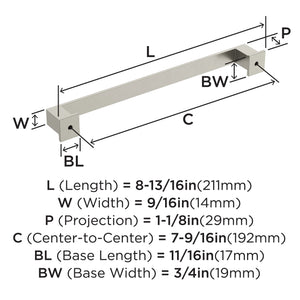 Amerock Cabinet Pull Satin Nickel 7-9/16 inch (192 mm) Center-to-Center Appoint 1 Pack Drawer Pull Cabinet Handle Cabinet Hardware
