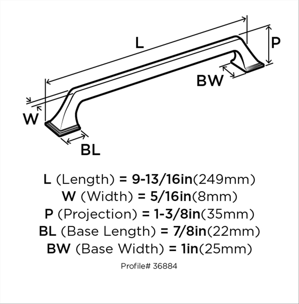 Amerock Cabinet Pull Satin Nickel 8-13/16 inch (224 mm) Center-to-Center Exceed 1 Pack Drawer Pull Cabinet Handle Cabinet Hardware