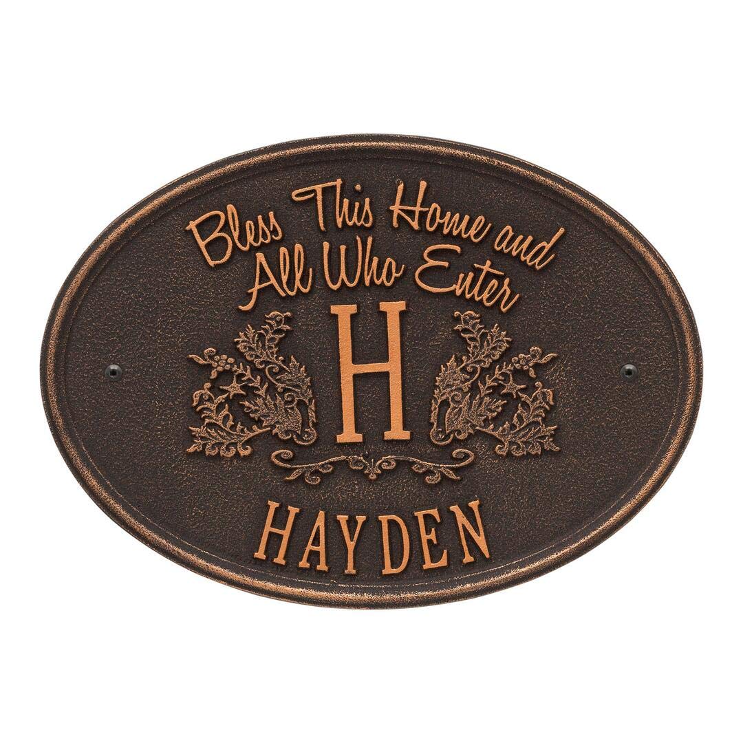 Whitehall 2823OB - Bless This Home Monogram Oval Plaque, Standard Wall 1-line