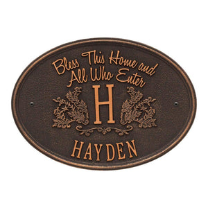 Whitehall 2823OB - Bless This Home Monogram Oval Plaque, Standard Wall 1-line