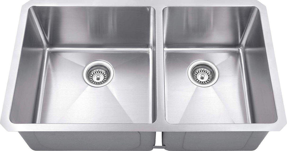 Hardware Resources HMS260L 32" L x 19" W x 10" D Undermount 16 Gauge Handmade Stainless Steel 60/40 Double Bowl Sink