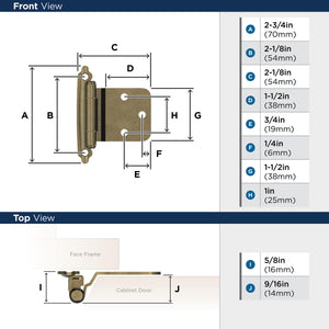 Amerock Cabinet Hinge Variable Overlay Hinge with Reverse Bevel Burnished Brass 2 Pack Self-Closing Hinge Cabinet Door Hinge