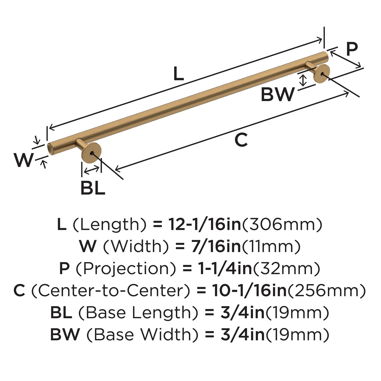 Amerock Cabinet Pull Champagne Bronze 10-1/16 inch (256 mm) Center-to-Center Radius 1 Pack Drawer Pull Cabinet Handle Kitchen Cabinet Hardware