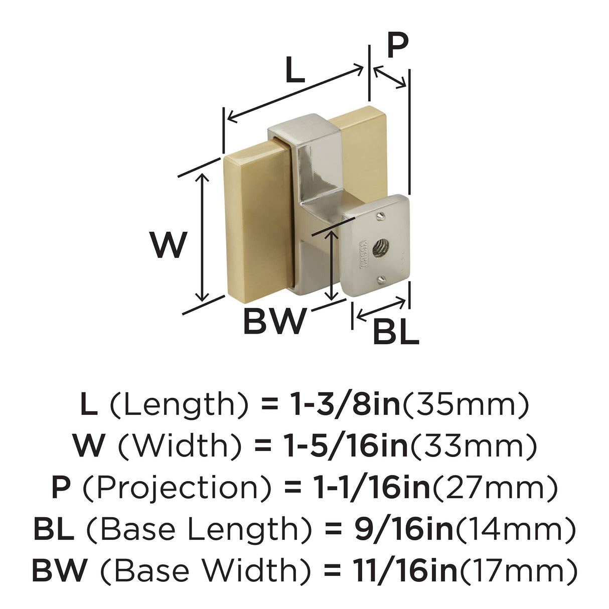 Amerock Cabinet Knob Brushed Gold/Satin Nickel 1-3/8 inch (35 mm) Length Overton 1 Pack Drawer Knob Cabinet Hardware