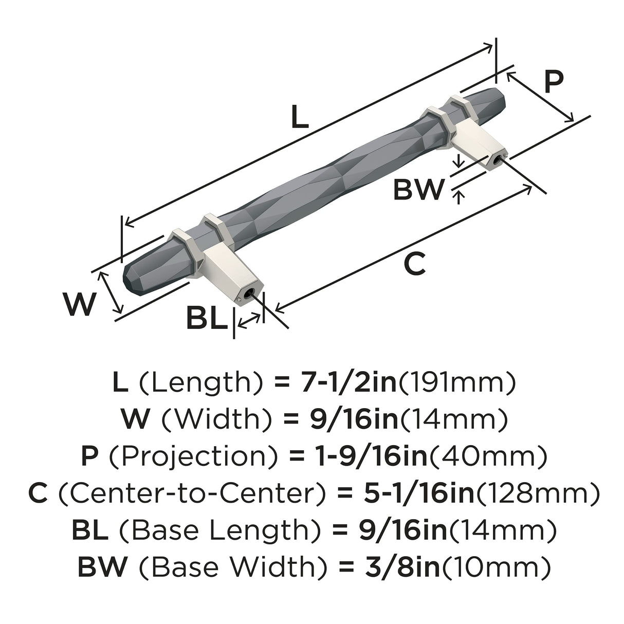 Amerock Cabinet Pull Black Chrome/Satin Nickel 5-1/16 inch (128 mm) Center-to-Center London 1 Pack Drawer Pull Drawer Handle Cabinet Hardware