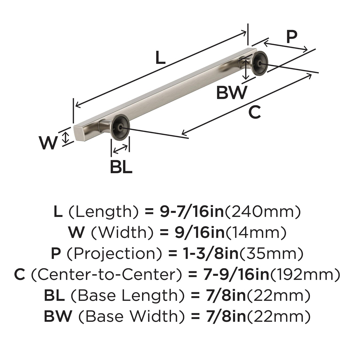 Amerock Corp BP37107G10 Everett Pull, 7-9/16 in (192 mm) Center-to-Center, Satin Nickel