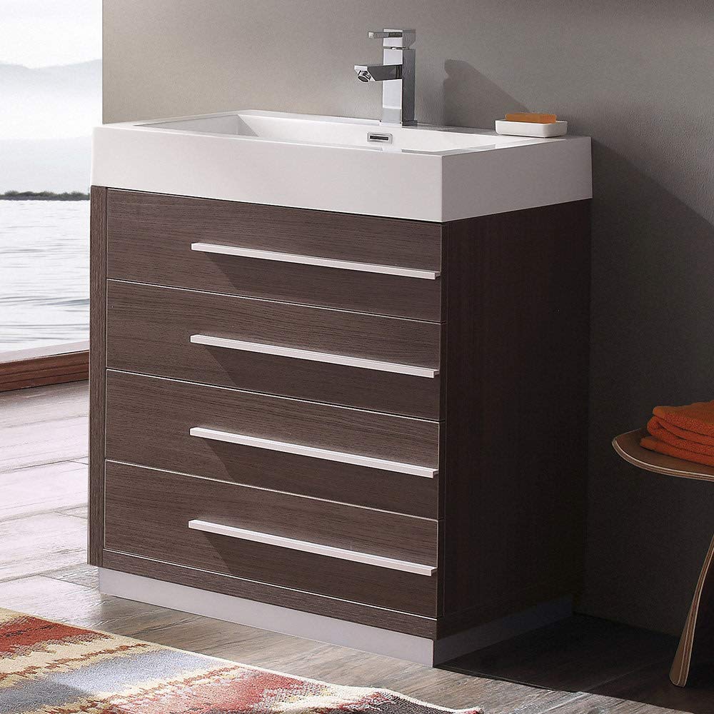 Fresca FCB8030WH-I Fresca Livello 30" White Modern Bathroom Cabinet w/ Integrated Sink