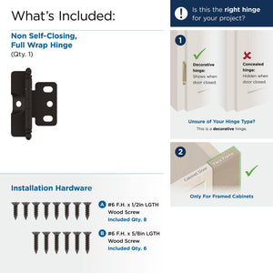 Amerock Cabinet Hinge 3/4 inch (19 mm) Door Thickness Hinge Oil Rubbed Bronze 1 Pack Non Self-Closing Hinge Full Wrap Hinge Cabinet Door Hinge