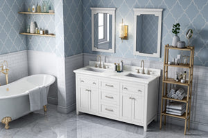 Jeffrey Alexander VKITCHA60CHSGR 60" Chocolate Chatham Vanity, double bowl, Steel Grey Cultured Marble Vanity Top, two undermount rectangle bowls