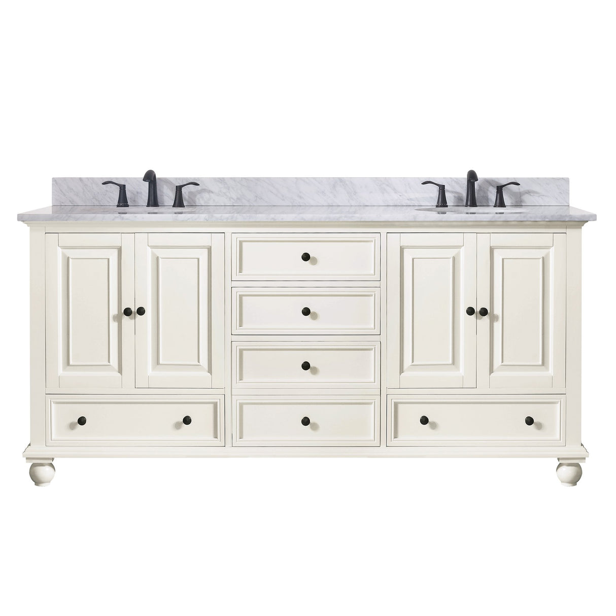 Avanity Thompson 73 in. Double Vanity in French White finish with Carrara White Marble Top