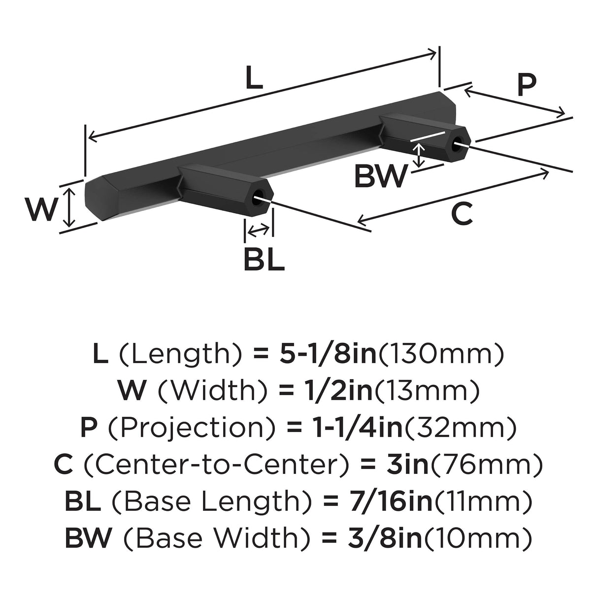 Amerock BP37365FB Matte Black Cabinet Pull 3 in (76 mm) Center-to-Center Cabinet Handle Caliber Drawer Pull Kitchen Cabinet Handle Furniture Hardware
