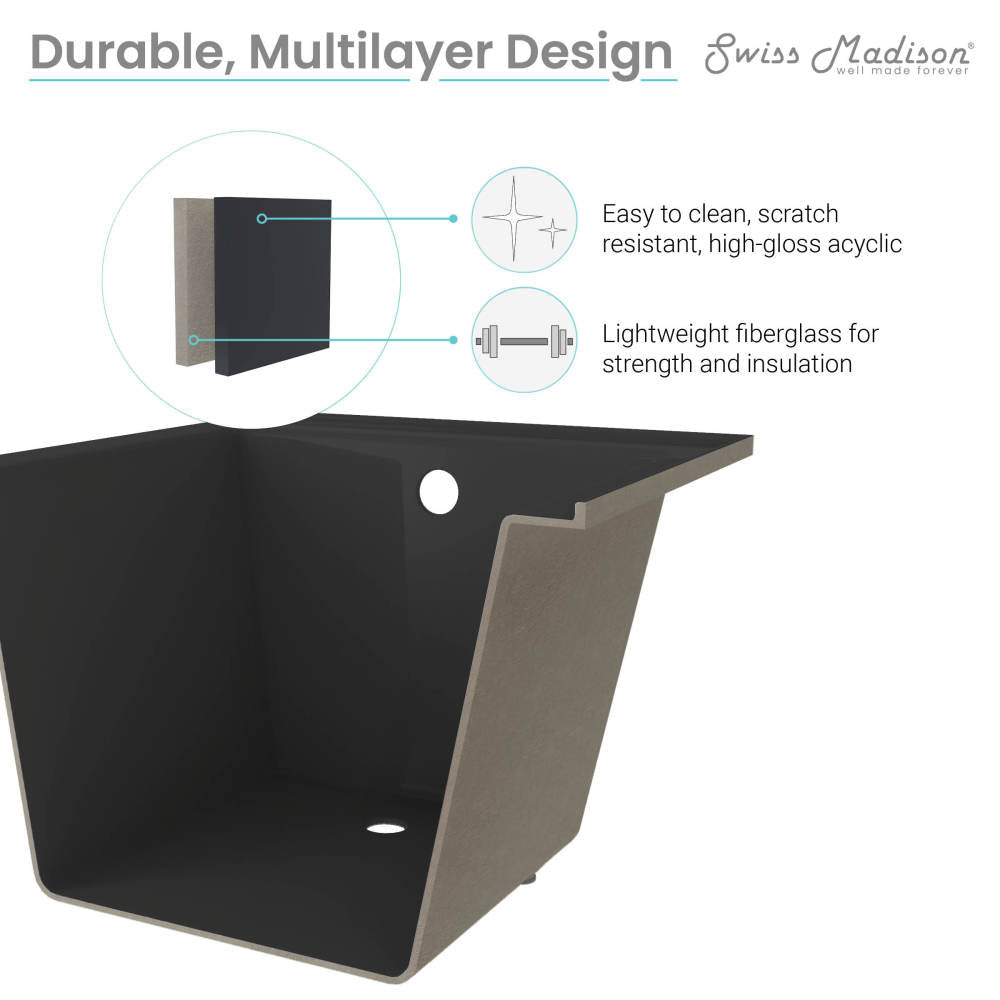 Voltaire 48" X 32" Left-Hand Drain Alcove Bathtub in Matte Black