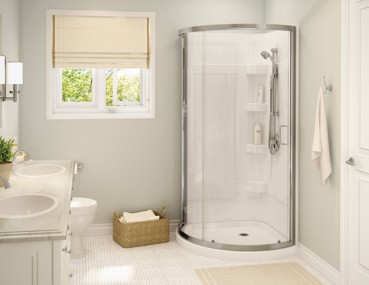 MAAX 300001-000-001-106 Cyrene 34 x 34 Acrylic Center Drain Shower Kit in White with Clear glass in Brushed Nickel
