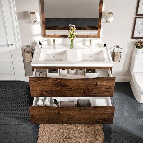 Smile 48 in. Rosewood Double Sink  Bath Vanity with Acrylic Top and Integrated Sinks