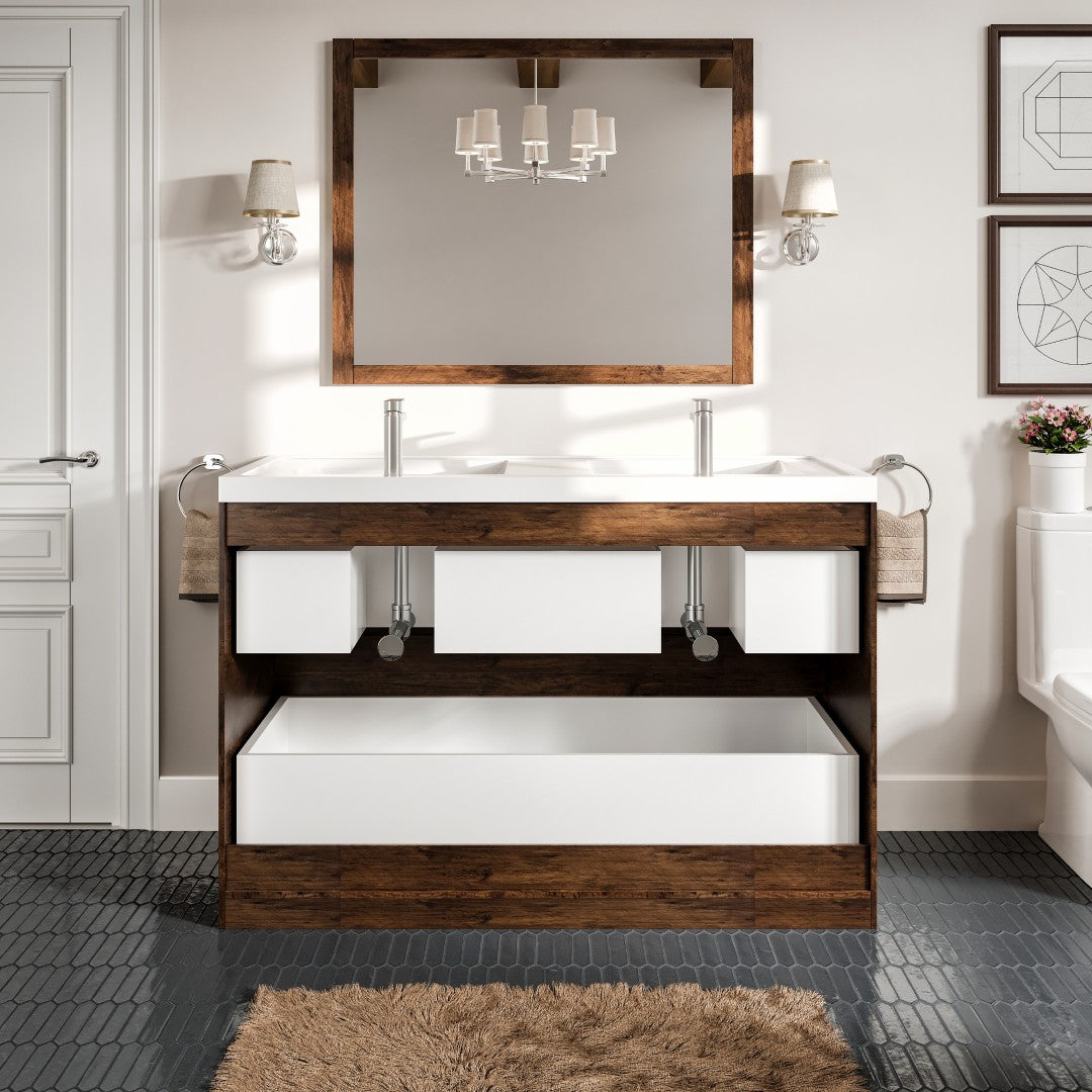 Smile 48 in. Rosewood Double Sink  Bath Vanity with Acrylic Top and Integrated Sinks