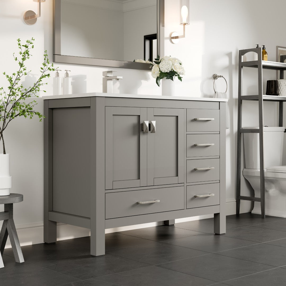 London 42 in. Gray Single Sink Bath Vanity with Carrara Quartz Top and Undermount Porcelain Sink