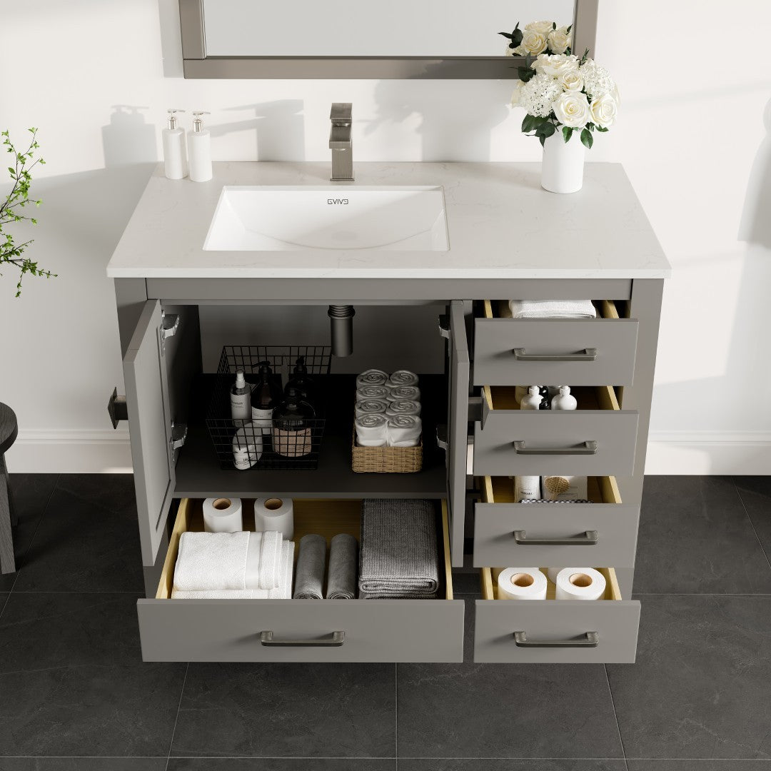 London 42 in. Gray Single Sink Bath Vanity with Carrara Quartz Top and Undermount Porcelain Sink