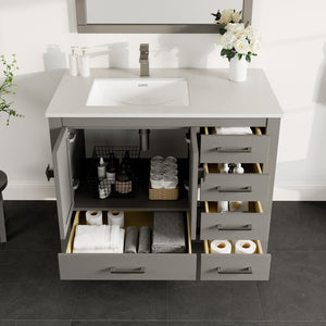 London 42 in. Gray Single Sink Bath Vanity with Carrara Quartz Top and Undermount Porcelain Sink