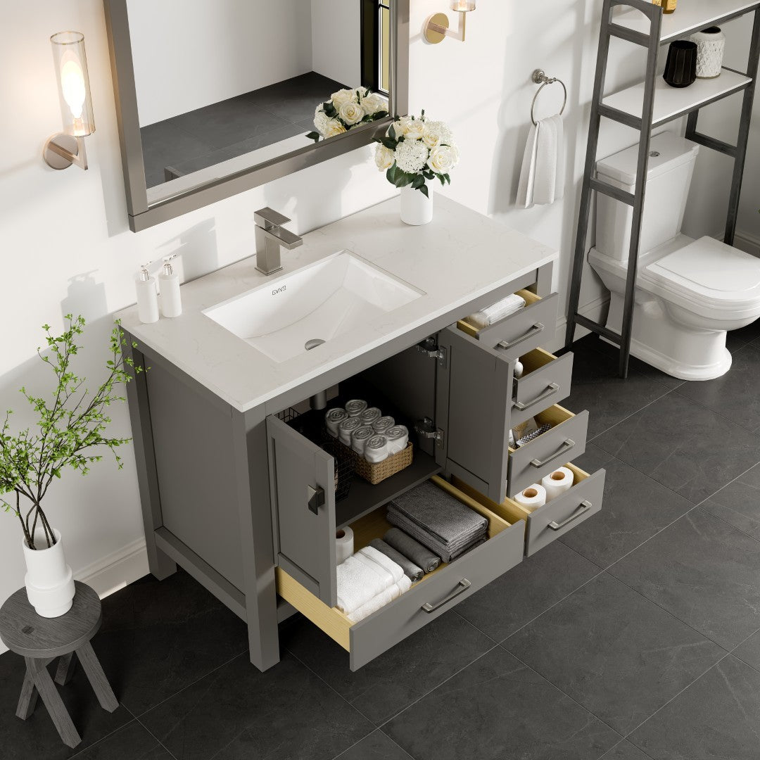 London 42 in. Gray Single Sink Bath Vanity with Carrara Quartz Top and Undermount Porcelain Sink